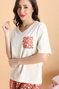 Zivame Dot & Doze Knit Cotton Pyjama Set - Raw Sienna — thumbnail 6